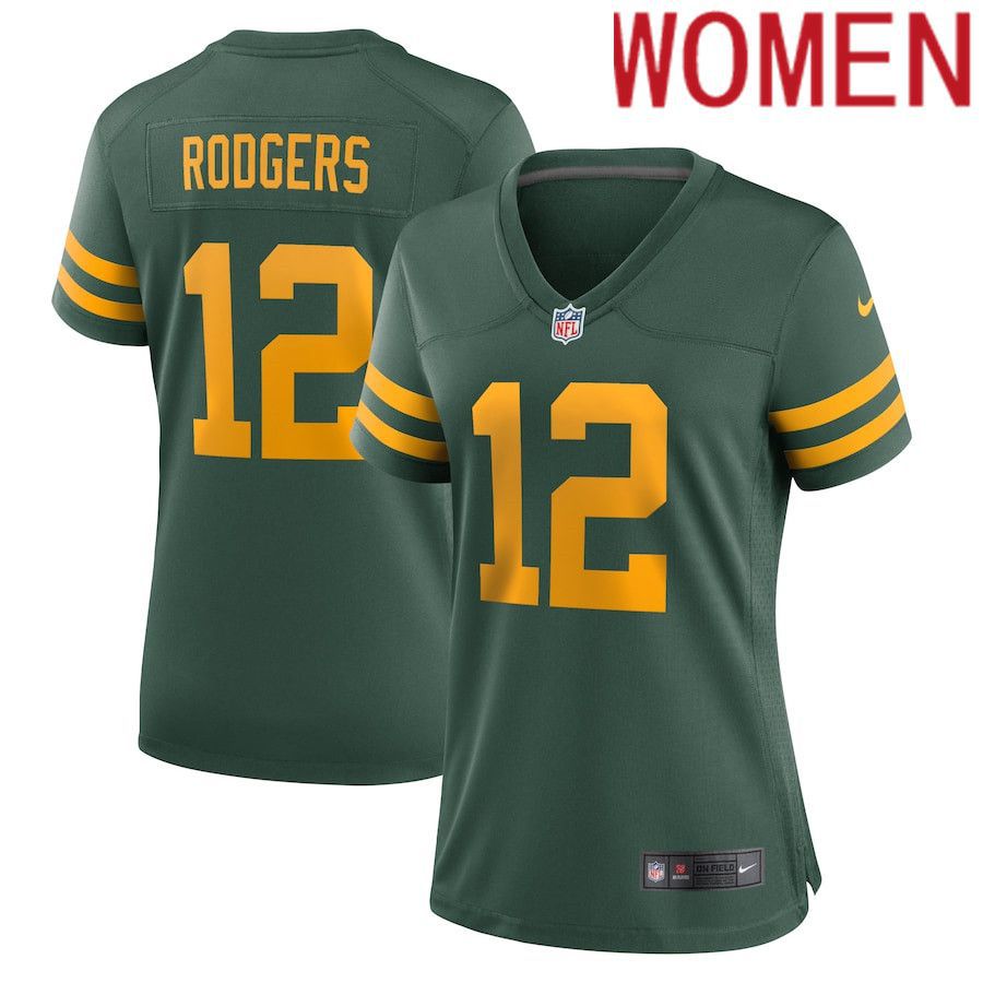 Women Green Bay Packers #12 Aaron Rodgers Nike Green Alternate Game Player NFL Jersey